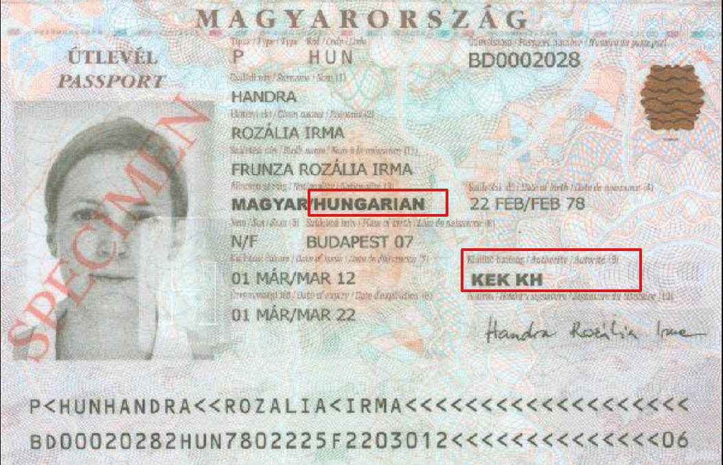 KEK KH trong hộ chiếu Hungary là gì